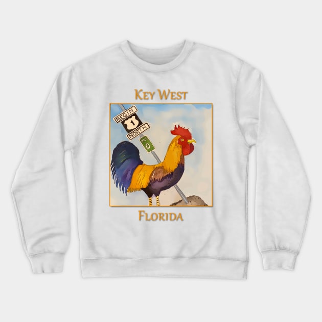 Key West Rooster add Mile Marker 0, Florida Crewneck Sweatshirt by WelshDesigns